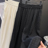 Calça Feminina de Perna Larga Com Strass de Luxo