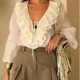 Blusa Feminina com babados Manga Comprida Dione