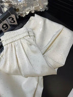 Calça Feminina de Perna Larga Com Strass de Luxo