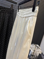 Calça Feminina de Perna Larga Com Strass de Luxo
