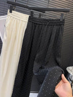 Calça Feminina de Perna Larga Com Strass de Luxo