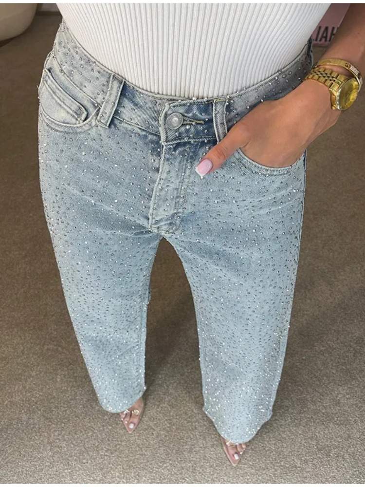 Calça Jean Feminina Com Strass Raika