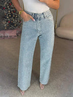 Calça Jean Feminina Com Strass Raika
