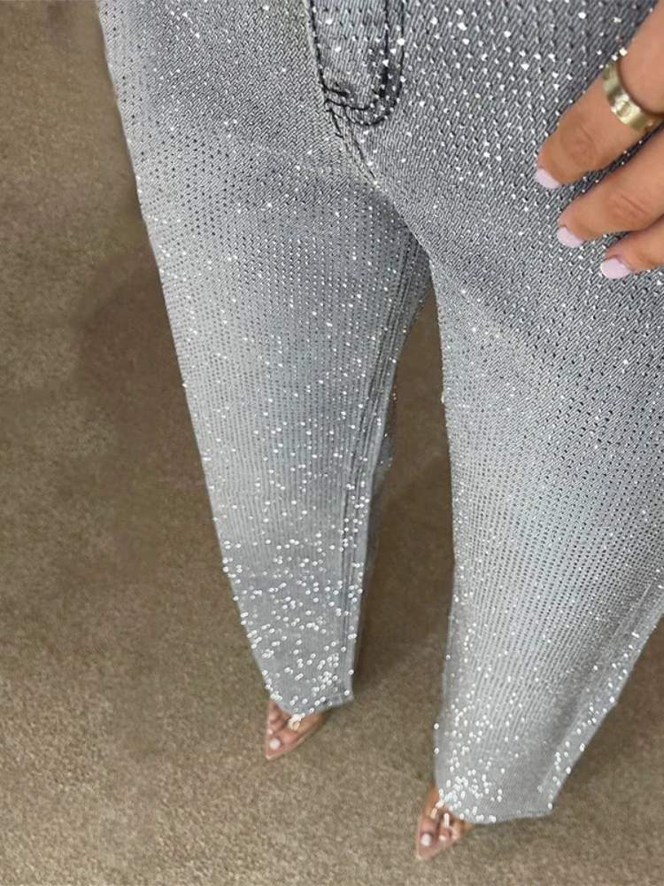 Calça Jean Feminina Com Strass Raika