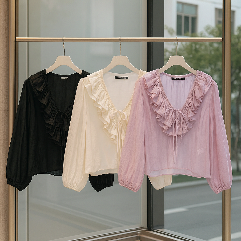 Blusa Feminina com babados Manga Comprida Dione