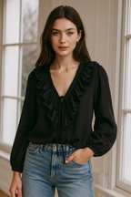 Blusa Feminina com babados Manga Comprida Dione