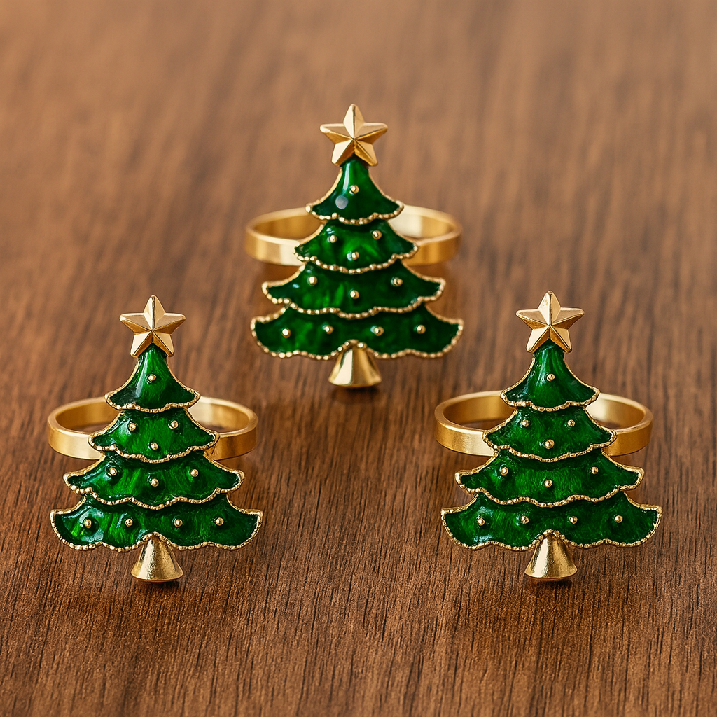6 peças anéis de guardanapo de Natal enfeites de árvore de Natal decoração de mesa de jantar