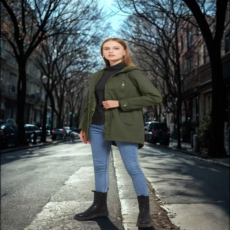 Jaqueta feminina com capuz e zíper