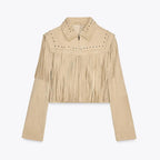 Casaco Curto Casual Retro Com Miçangas Cissi