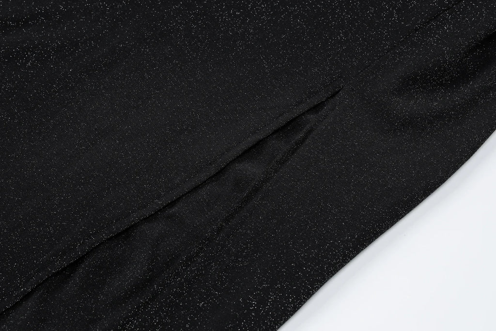 Vestido Feminino Brilhante Preto Fenda Sexy Mara