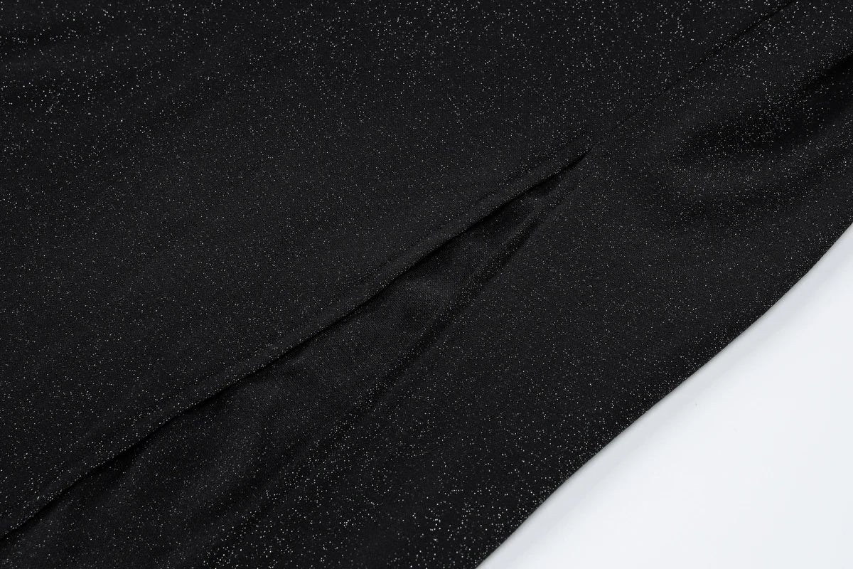 Vestido Feminino Brilhante Preto Fenda Sexy Mara
