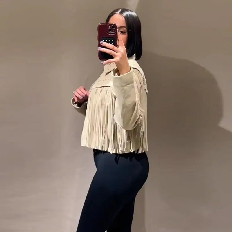 Casaco Curto Casual Retro Com Miçangas Cissi