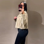 Casaco Curto Casual Retro Com Miçangas Cissi