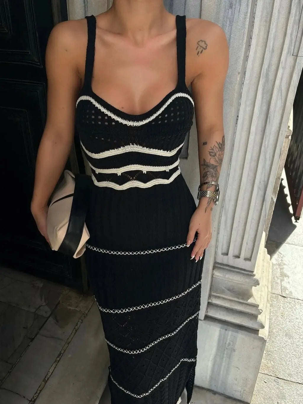 Vestido Feminino Listrado de crochê Maju