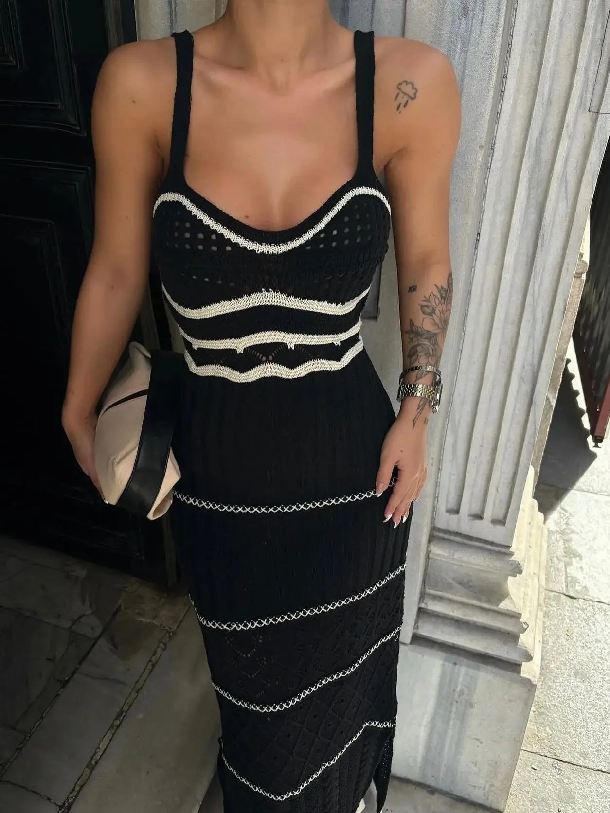 Vestido Feminino Listrado de crochê Maju