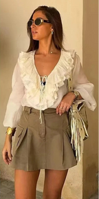 Blusa Feminina com babados Manga Comprida Dione