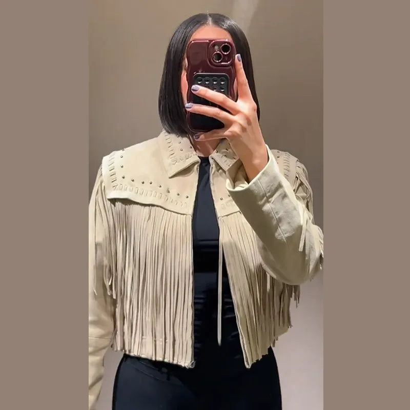 Casaco Curto Casual Retro Com Miçangas Cissi