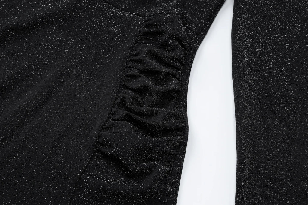 Vestido Feminino Brilhante Preto Fenda Sexy Mara