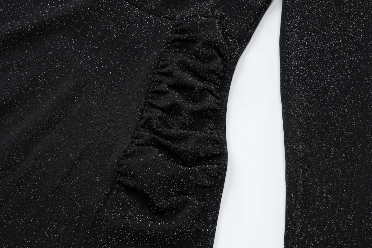 Vestido Feminino Brilhante Preto Fenda Sexy Mara