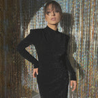 Vestido Feminino Brilhante Preto Fenda Sexy Mara