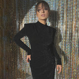 Vestido Feminino Brilhante Preto Fenda Sexy Mara