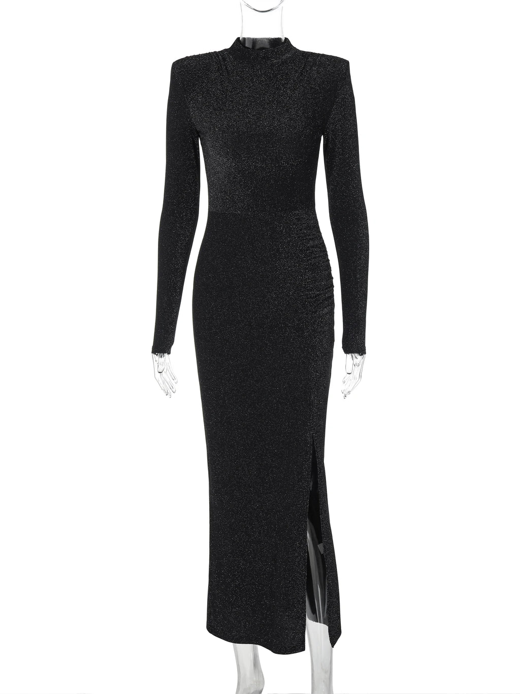 Vestido Feminino Brilhante Preto Fenda Sexy Mara