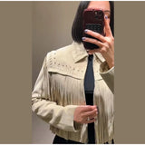 Casaco Curto Casual Retro Com Miçangas Cissi