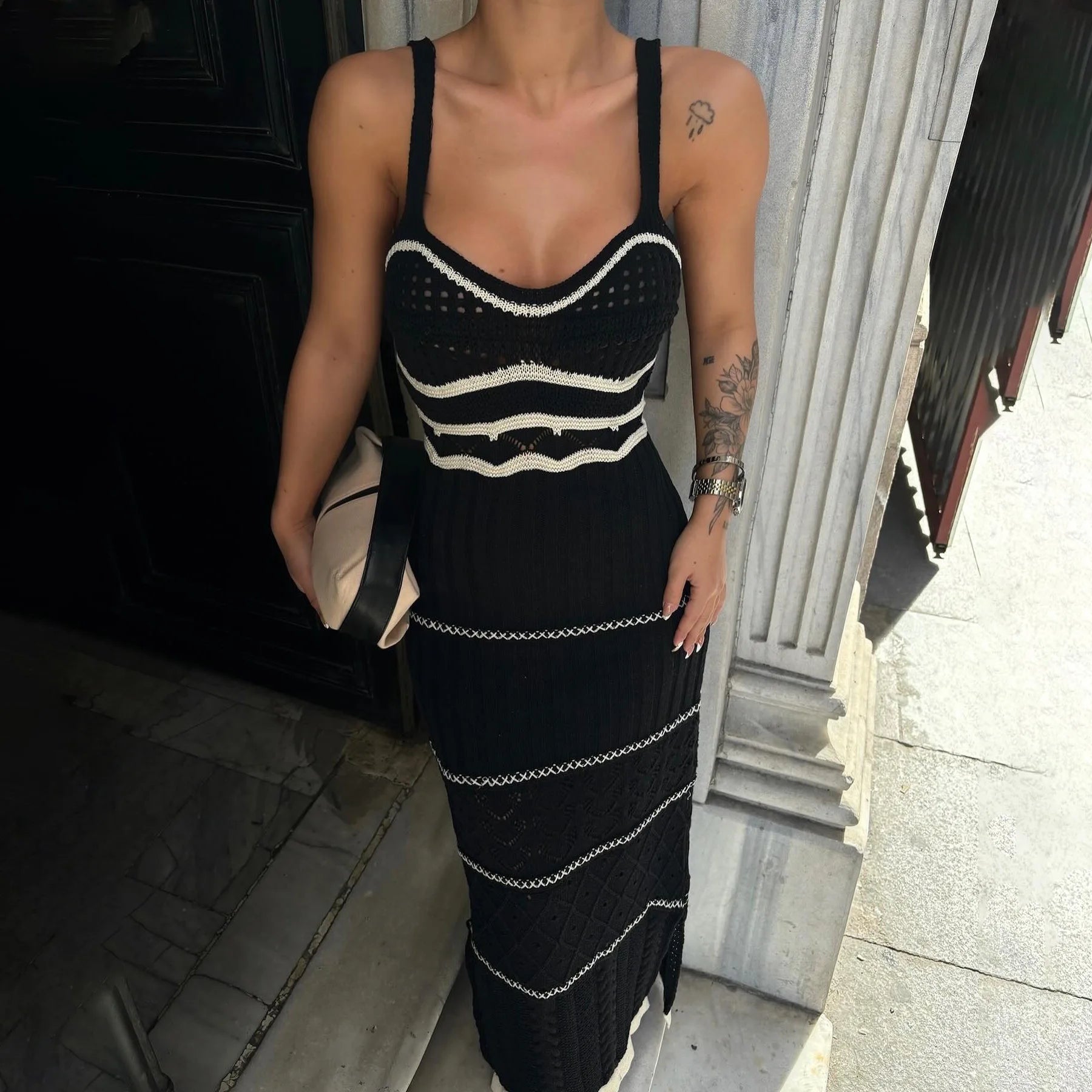 Vestido Feminino Listrado de crochê Maju
