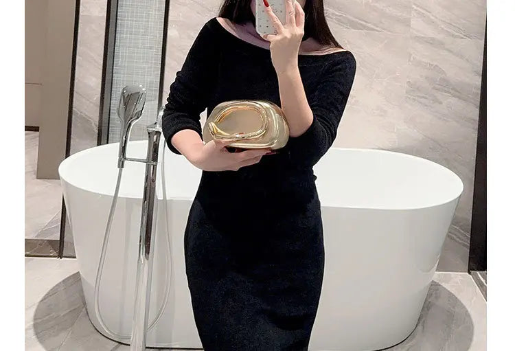 Bolsa Feminina clutch Metal dourado Kefera