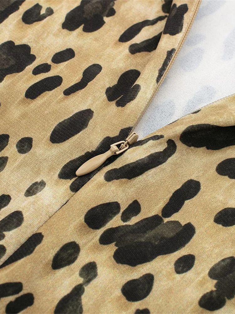 Vestido Curto Feminino Elegante Estampa de Leopardo